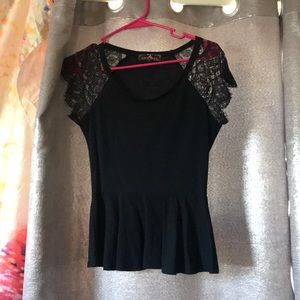 Black shirt lace sleeves very cute